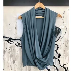 ALC Drape Front Silk Slate Grey Blouse Size S